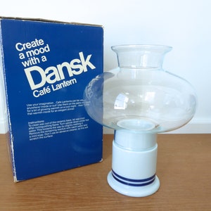 Dansk Cafe Lantern with bistro style base, white porcelain with blue stripes