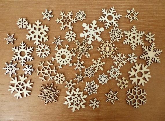 36 Laser Cut Wood Snowflakes Ranging in Size From 1 to 2 3/8 - Etsy