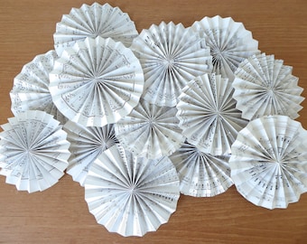 20 handmade folded music paper discs or ornaments made from vintage sheet music