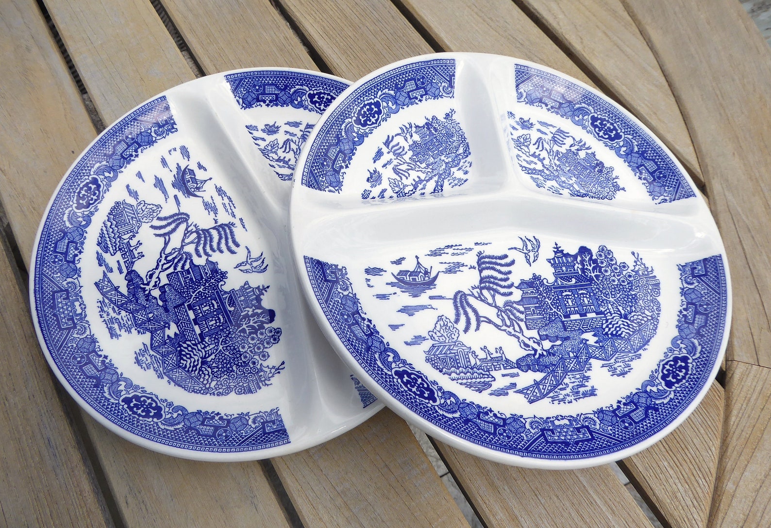 Two Blue Willow Ironstone Grill Plates or Divided Dishes in Etsy