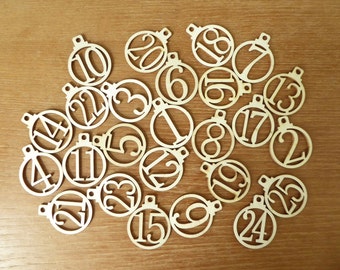 Laser Cut Wood Number Pendants 1-25, Advent Calendar Supplies