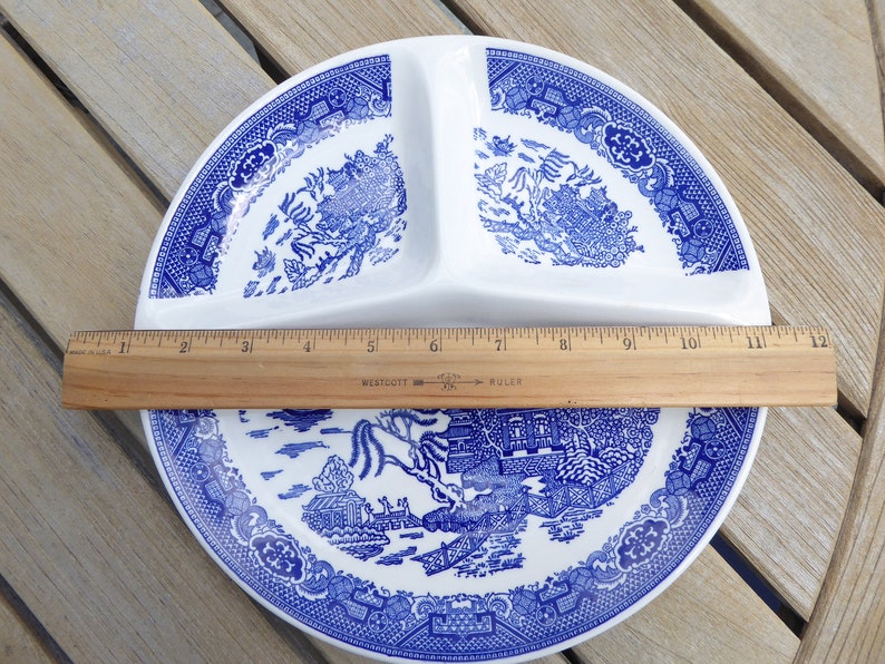 Two Blue Willow Ironstone Grill Plates or Divided Dishes in Etsy