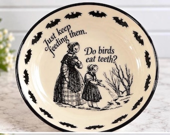 Gothic Bird Bowl | Dark Humor Victorian Decor | Repurposed China (Oddity Gift)