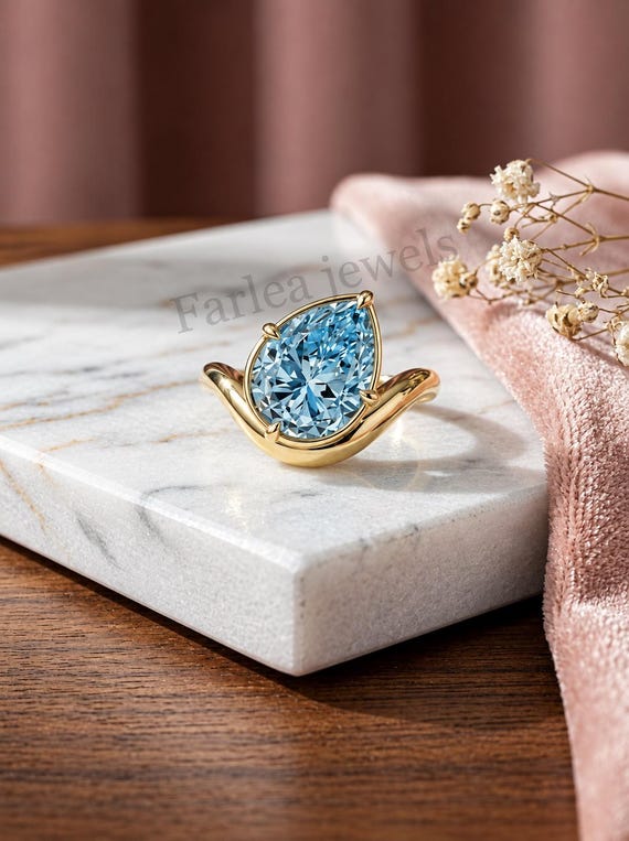 Vintage Blue Topaz Flower Ring, 14K Gold Floral Cocktail Ring, March Birthstone And Engagement Ring, Statement Ring For Her.