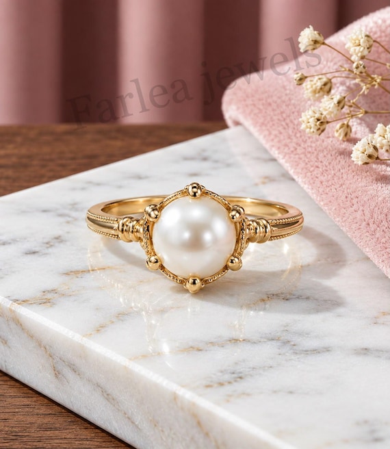 Handcrafted Natural Pearl Filigree Gold Ring, June Birthstone Statement Piece