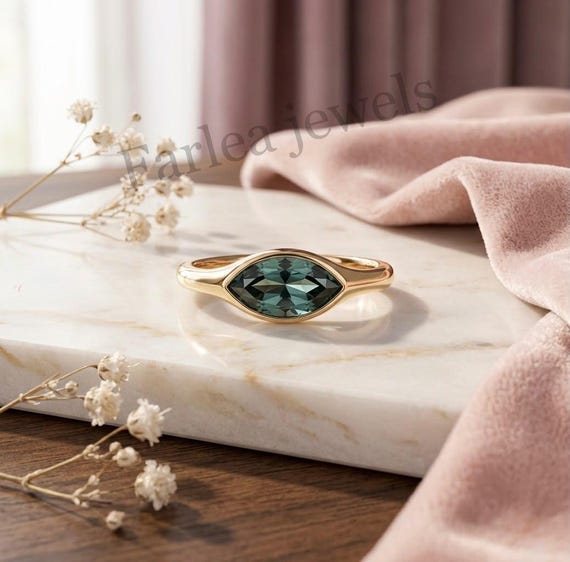Green Tourmaline Marquise Ring, 12x6mm Gold Tone Statement Jewelry