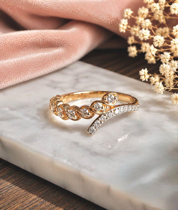 Antique-Inspired CZ Ring, Gold Tone Adjustable, 2mm or 3mm Round Stones