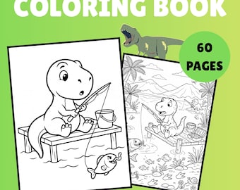 Libro para colorear de dinosaurios para niños: 60 páginas, dos niveles, descarga digital (PDF)
