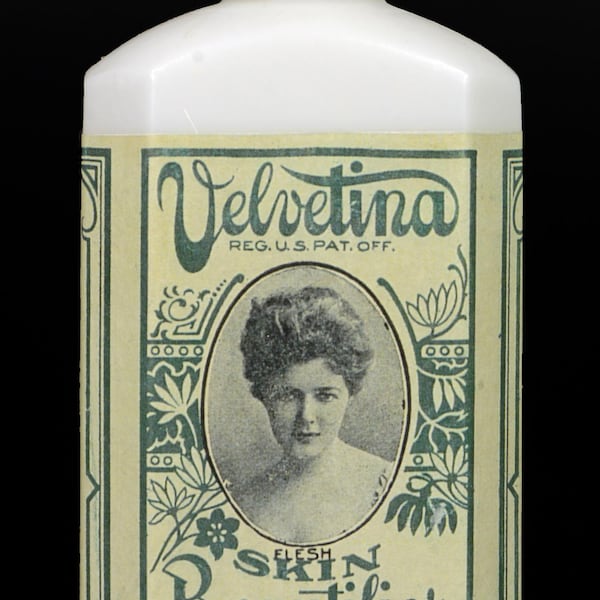 Antique VELVETINA Skin Beautifier OMAHA Nebraska bottle - pure WHITE milk glass -