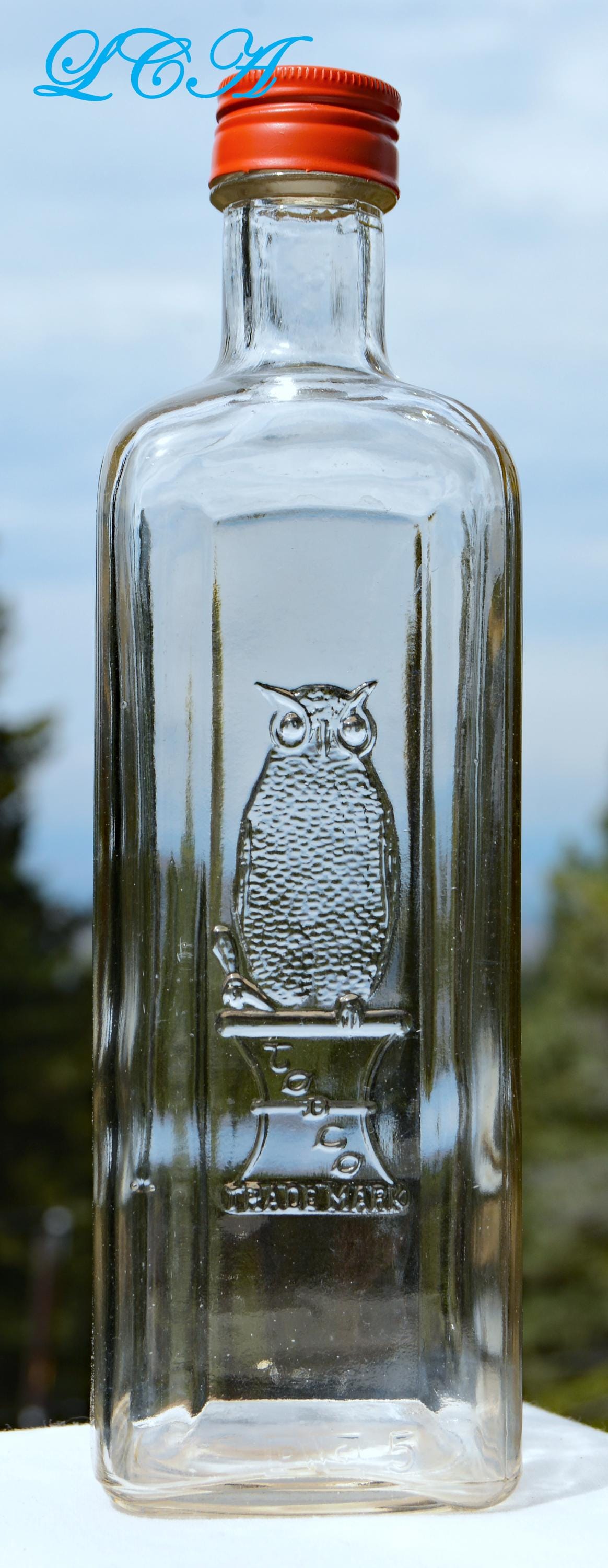 OLD Antique OWL DRUG Co Rare Square Paneled Bottle W/ Pic of Owl