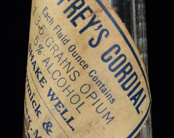 Antique OPIUM CORDIAL empty bottle McCormick & Co embossed and LABELED Baltimore Maryland