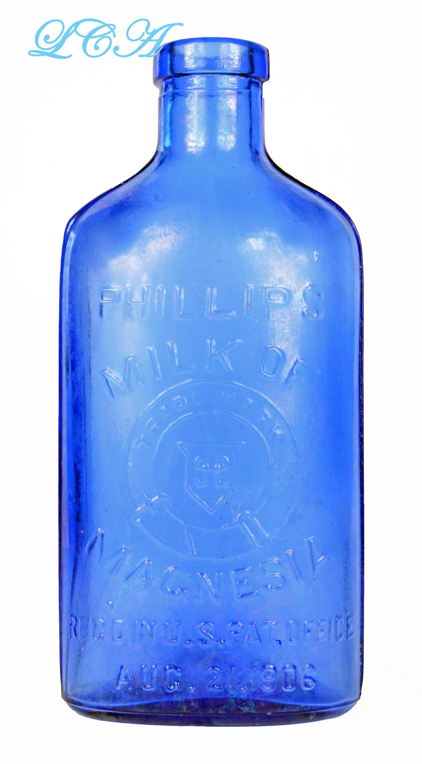 Antique COBALT BLUE Bottle Dated 1906 Phillips MOM Early Blown