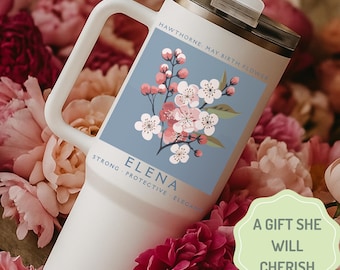 Custom Birth Month Flower Tumbler with Name 40oz Tumbler Gift for Mom Grandma Personalized Floral Bridesmaid Gift Travel Floral Mug for Mom