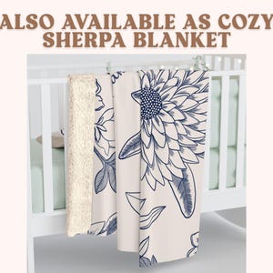 Sherpa fleece lined grandma blanket chinoiserie and toile blue with custom name and elegant, subtle design