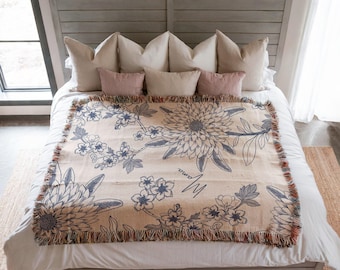 Personalized Mama Woven Blanket Mother&#39;s Day Gift Custom Mom Throw Birthday Present Cozy Family Keepsake Unique Chinoiserie Home Decor