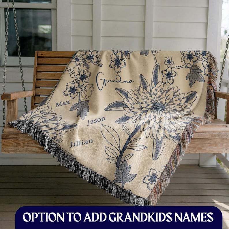 Manta personalizada para abuela, regalo para el día de los abuelos, para abuela Nana, Mimi, regalo personalizado para abuela, regalo de cumpleaños para abuela Chinoiserie imagen 11