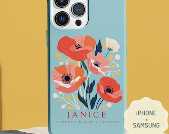 Personalized Birth Flower iPhone Case Floral Phone Cover Phone Case Birth Month Flower Phone Case Samsung Phone Case Custom Name and Flower