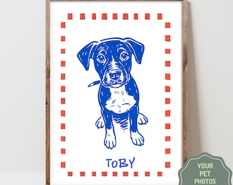 Custom Funky Pet Portrait Pet Dog Sketch from Photo Digital Personalized Pet Portrait Dog Lover Gift for Pet Loss Memorial Retro Pet Art
