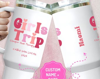 Personalized Girls Trip Tumbler Cheaper Than Therapy Girl Trip Custom Travel Tumbler with Handle Gift for Friend Weekend Trip Gift Retro Cup