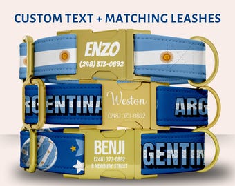 Argentina Dog Collar Leash Set Personalized, Argentinian Soccer Engraved Metal Buckle Dog Collar Custom Name Plate Pet