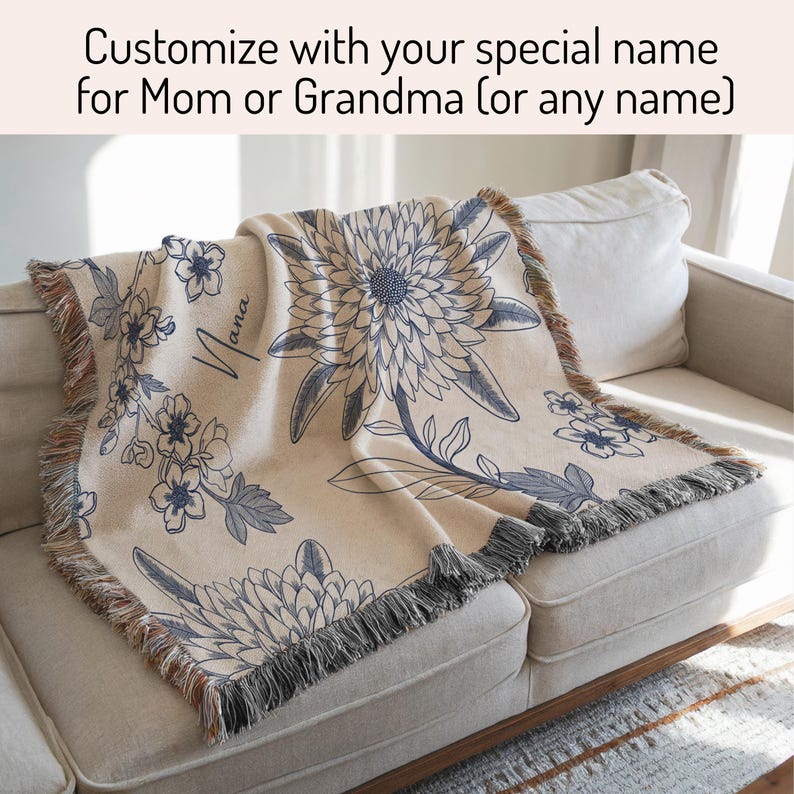 Manta personalizada para abuela, regalo para el día de los abuelos, para abuela Nana, Mimi, regalo personalizado para abuela, regalo de cumpleaños para abuela Chinoiserie imagen 6