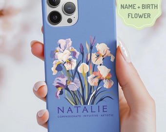 Personalized Birth Flower iPhone 16 Case Floral Phone Cover Phone Case Birth Flower Phone Case Samsung Phone Case Custom Name + Birth Flower