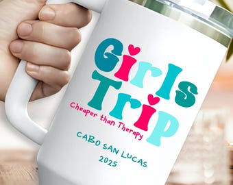 Girls Trip Gift Custom Travel Tumbler with Straw Personalized Beach Trip Tumbler Custom Vacation Travel Cup for Retro Girl Weekend Trip Gift