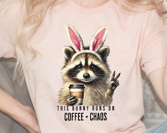 Funny Coffee Mom Shirt Mom Life T-Shirt Easter Coffee Lover Gift Tired Mama Raccoon Shirt Coffee Chaos Mom Gift Funny Easter Mom Tee