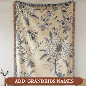 Manta personalizada para abuela, regalo para el día de los abuelos, para abuela Nana, Mimi, regalo personalizado para abuela, regalo de cumpleaños para abuela Chinoiserie imagen 5