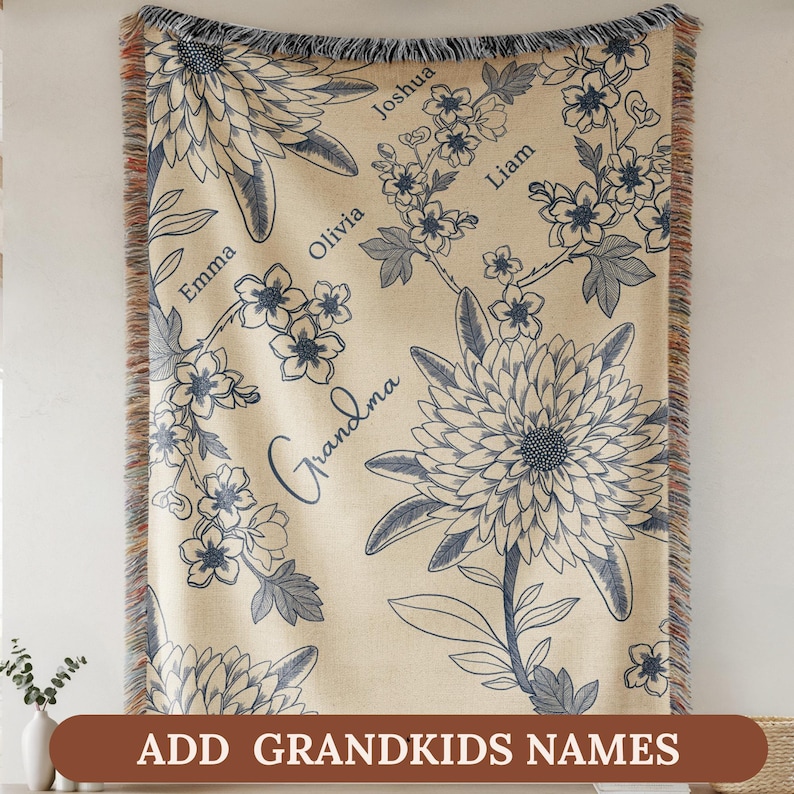 Manta personalizada para abuela, regalo para el día de los abuelos, para abuela Nana, Mimi, regalo personalizado para abuela, regalo de cumpleaños para abuela Chinoiserie imagen 5