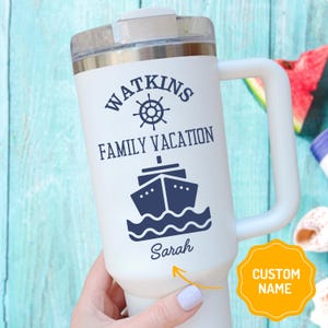 Custom Family Cruise Vacation Tumbler with Handle Group Gift for Family Beach Trip Travel Mug Cruise Ship Trip Tumblers Family Vacation Mug