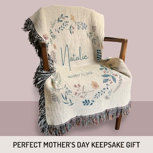 Manta de recuerdo para el primer día de la madre, manta de algodón personalizada con el nombre del bebé, decoración floral para la habitación de los niños, regalo para recién nacidos, manta para bebé, decoración para la habitación de los niños