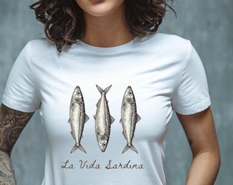 Chemise sardine Boîte de conserve de poisson T-shirt La Sardina Vida Petite-fille côtière d'été du centre-ville T-shirt ajusté inspiré de l'océan