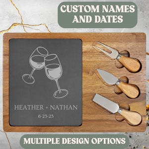 Wood and Slate Cheese Board for Wine Club or Holiday Entertaining, Slate Engraved Charcuterie Board, Housewarming Present Wine Lover Gift