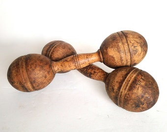 Antique Wooden Dumbbells, Antique Wood Weights, Wood Dumbbells, 1 lb Dumbbells, Marked Dumbbells, Antique Hand Weights, Sports Equipment