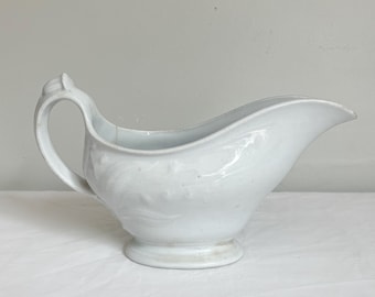 Ironstone Gravy Boat, 1800s White Ironstone, Lily of the Valley Pattern, Anthony Shaw Burslem, Large White Gravy Server