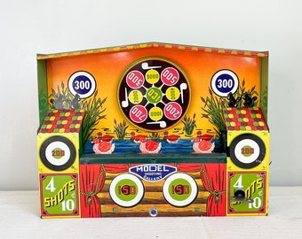 Vintage Wyandotte Shooting Gallery Toy, Tin Litho Toy, 1950s Shooting Arcade, Bright and Colorful Litho Vintage Toy