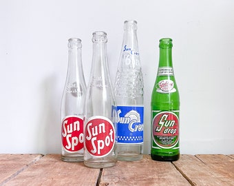 Vintage Green Glass Bottles, Set of 3, Vintage Pop, Soda, Beer Bottles, Instant Collection of Green Bottles, Duraglas