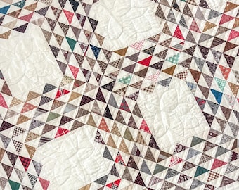 Antieke quilt, quilt verbazingwekkende oceaangolven met stoffen uit de burgeroorlog, veelkleurige quilt, quilt eind 19e eeuw, met de hand gestikt, 75 x 64 inch