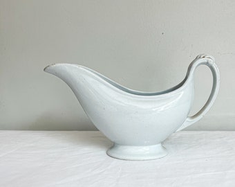 Ironstone Gravy Boat, 1800s Heavy White Ironstone, Antique Ironstone China, Large White Gravy Server