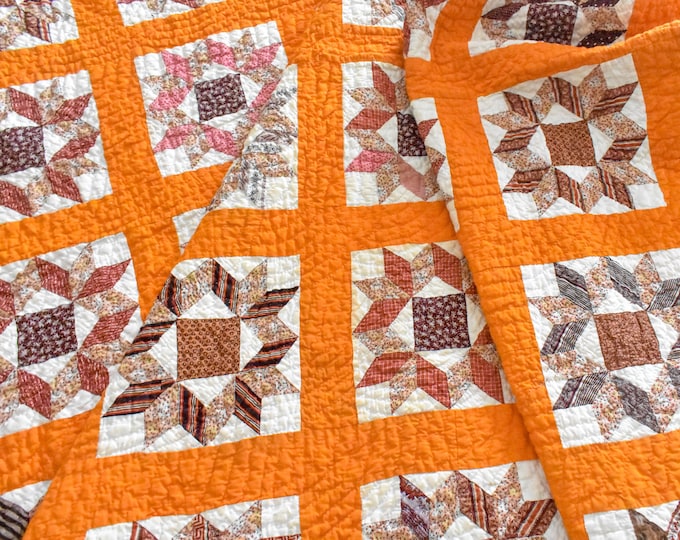 Antique Quilt, Dove at the Window Pattern Quilt, Vintage Quilt, 1800s Madder Browns, Reds, and