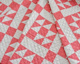 Antique Quilt, Pink and White Old Maid's Puzzle Quilt, Double Pinks, Vintage Quilt, Handmade Quilt, 71" by 59", Handstitched Pink Quilt