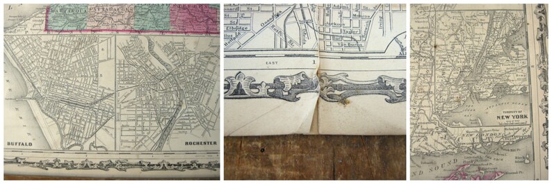 Antik karta över delstaten New York, 1863 Johnsons familjeatlas, äkta antik handkolorerad karta över New York, inte ett tryck bild 4