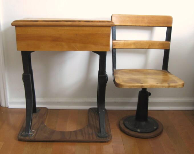 Antique School Desk, Child's Desk With Separate Chair, Standalone