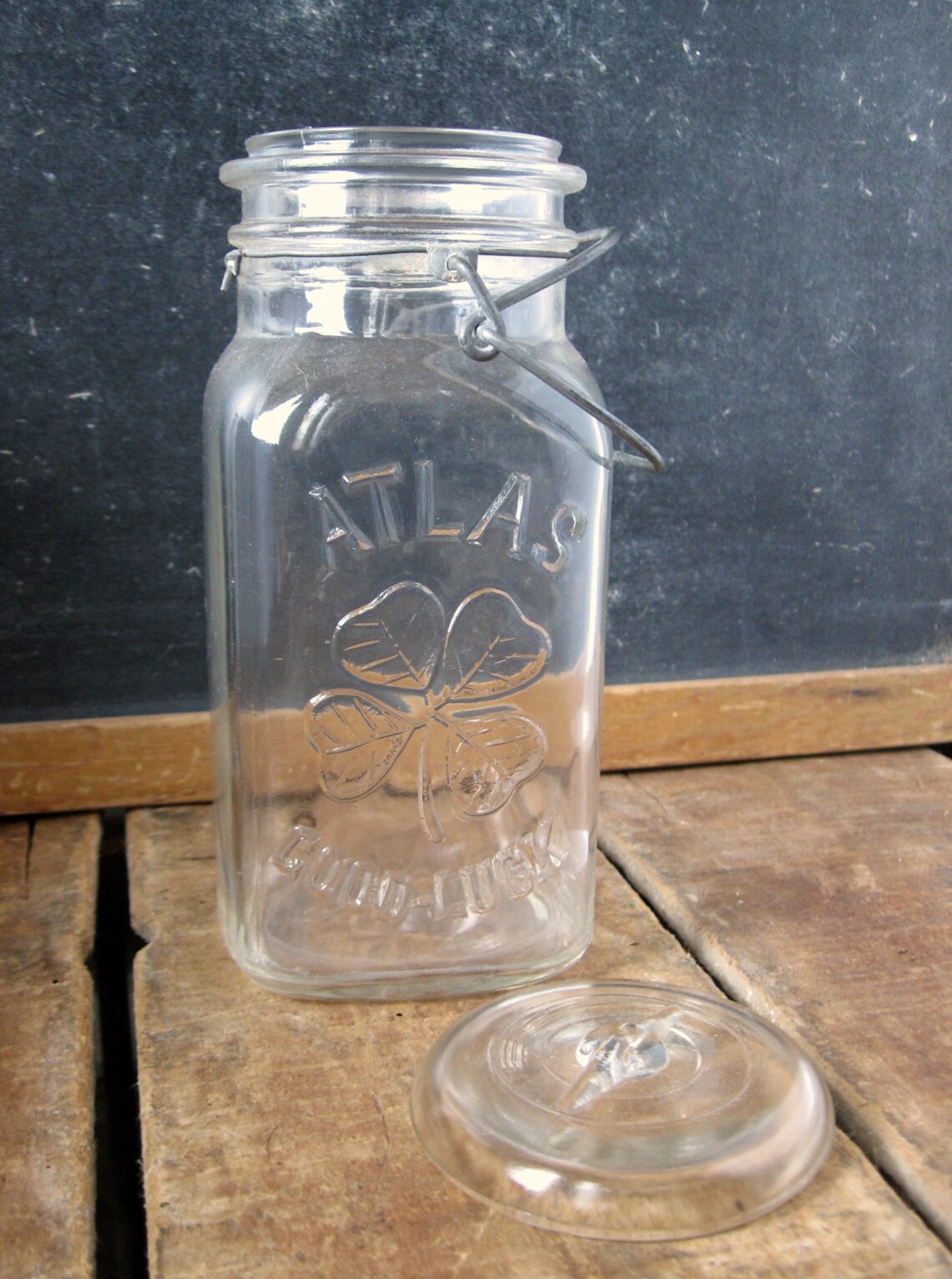 Vintage Atlas Good Luck Jar Atlas Four Leaf Clover Canning Etsy