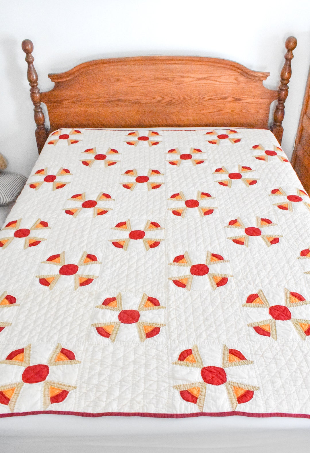 Antique Quilt, Turkey Red, Cheddar, Tan Antique Quilt, Buckeye Pattern ...