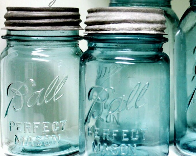 Mason Jar, Antique Blue Ball Jar, Pint Size, ball Perfect Mason