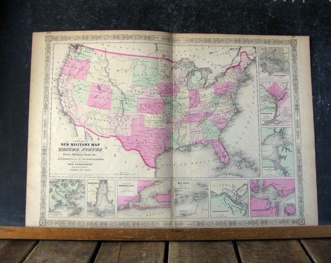 Antique Military Map of North America US Military Map 1863 Etsy