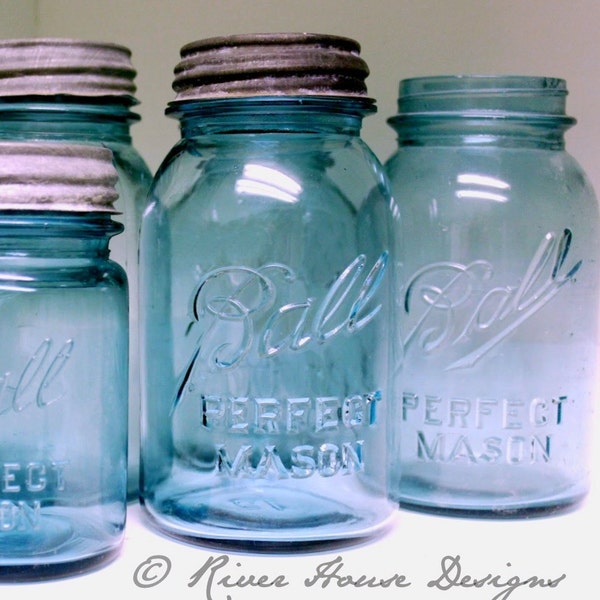 Blue Mason Jar, Ball Perfect Mason Canning Jar, Quart Size Antique Fruit Jar, Ball Blue, Antique Ball Jar, Quart Jar, Priced Per Jar