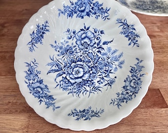 Vintage Ironstone 6.5” Salad Bowls, Set of 3 Blue and White Floral Bowls, Beacon Hill Pattern by British Anchor Staffordshire England
